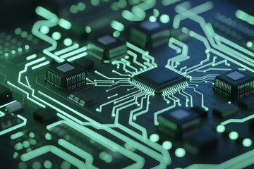 AI-Generated Glowing Circuit Board Close-Up