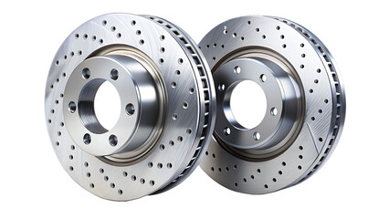 Pair of brake discs isolated on transparent background, essential car components