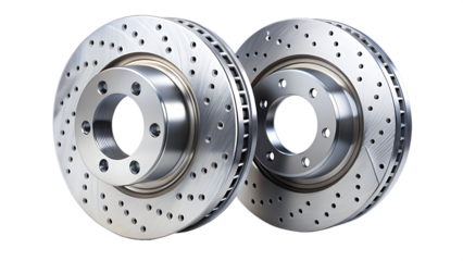 Pair of brake discs isolated on transparent background, essential car components