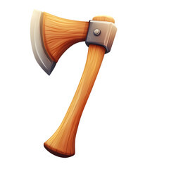 Brown Wooden Axe with Metal Head on Transparent Background