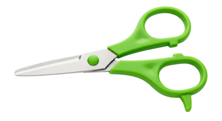Green handled small scissors isolated on white.