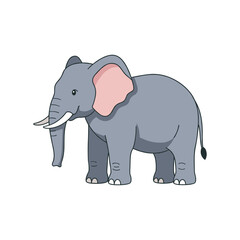 Obraz premium Cute cartoon elephant with pink ears – flat illustration