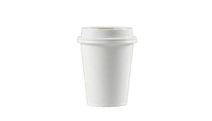 White Disposable Coffee Cup with Lid on Black Background isolated on a transparent background