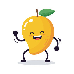 Fototapeta premium Cheerful dancing mango cartoon character with face – flat illustration