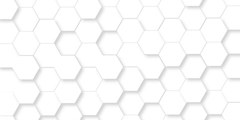 Abstract pattern hexagonal white technology line paper background. Hexagonal grid tile mosaic structure mess cell design. white and gray hexagon honeycomb football geometric copy space business text.	