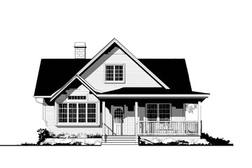 Black And White House Illustration On Transparent Background
