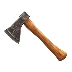 Weathered Grey Metal Axe with Brown Wooden Handle on Transparent Background