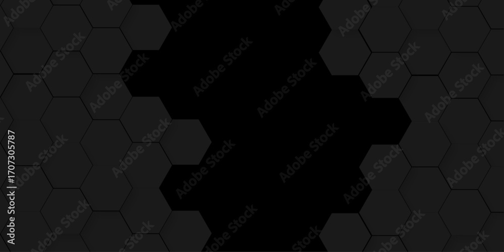 Poster abstract dark black hexagonal technology line paper background. hexagonal grid tile mosaic structure