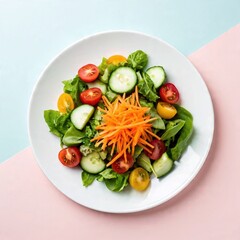 Fresh Healthy Salad on Pastel Background with Copy Space