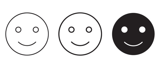 Smiley face icons. in black and white isolated on white background.