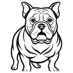 Black and white line art illustration of a bulldog standing