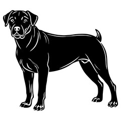 Black silhouette of a standing dog with cropped ears and muscular build