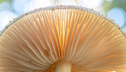 Illuminated Gills A Close-Up of a Mushroom's Delicate Underside
