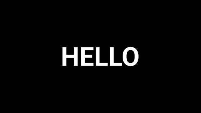 Abstract animation revealing the word Hello with dynamic black and white shapes. 4K greeting text animation video