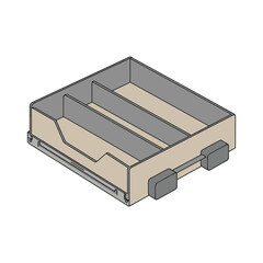 Empty beige compartment drawer with gray dividers and handles &ndash; flat illustration