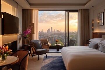Luxury Hotel Room with City View at Sunset