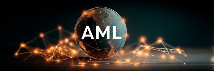 AML Anti-Money Laundering concept. Global network with AML text and glowing connections.