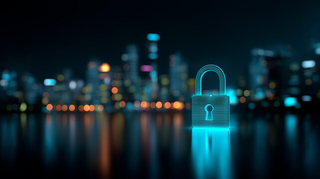 Digital Padlock Over City