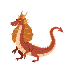 Obraz premium Illustrated fantasy dragon with spiked tail and wings – flat illustration