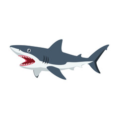Obraz premium Cartoon great white shark illustration with open mouth – flat illustration