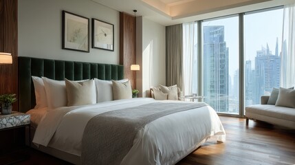 Luxurious Hotel Bedroom with City View