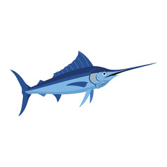 Obraz premium Blue marlin illustration on white background depicting iconic sailfish details – flat illustration