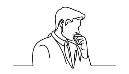 Simple Continuous one line drawing illustration of a thinking man. Transparent background png file