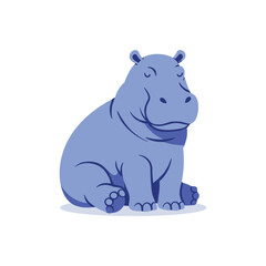 Cute cartoon hippo sitting – flat illustration