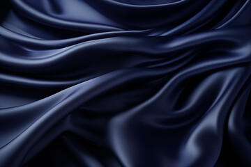 Fototapeta premium Midnight navy blue satin fabric with luxurious folds, background