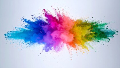 Fototapeta premium Vibrant Rainbow Colored Powder Explosion on a White Background.