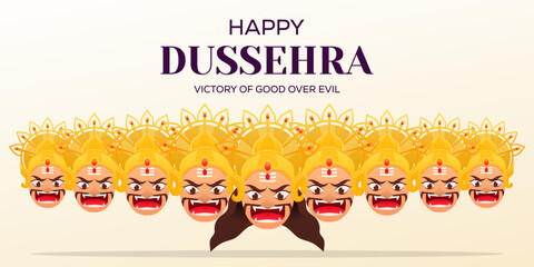 happy dussehra horizontal banner illustration in gradient style