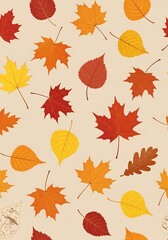 Obraz premium Autumnal botanical seamless pattern with scattered maple, birch, oak leaves