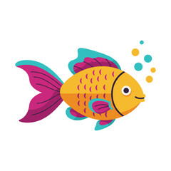 Naklejka premium Colorful cartoon fish with bubbles – flat illustration
