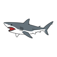 Obraz premium Cartoon great white shark with open mouth and sharp teeth – flat illustration