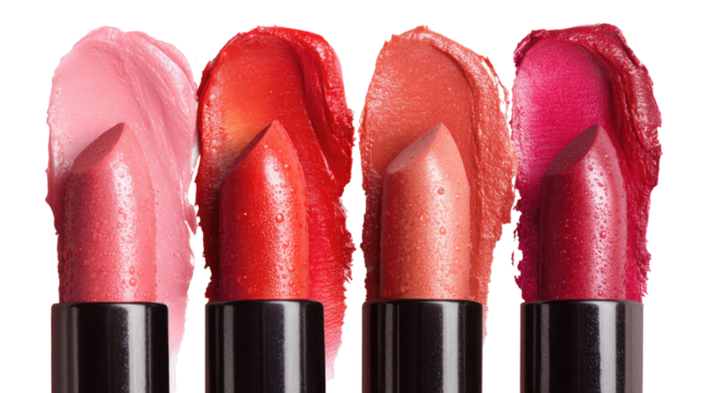 Four shades of lipstick, smudged color samples