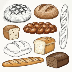 Variety of Freshly Baked Artisan Breads Sourdough Baguette and Loaves