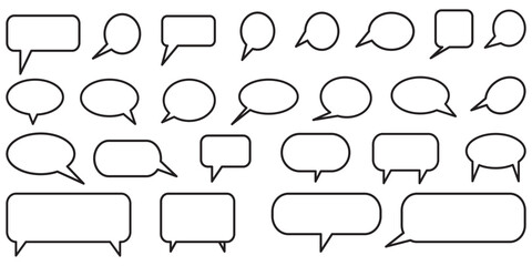 Obraz premium Collection of sixteen handdrawn speech and thought bubbles Simple black outline doodle style with various shapes for dialogue and communication