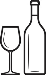 Elegant wine bottle and glass line art illustration, perfect for winery branding, restaurant menu design, and minimalist bar decor elementsElegant wine bottle and glass line art illustration