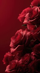 Naklejka premium Roses are dotted on a red background, creating a minimalist e-commerce platform product promotion display stand