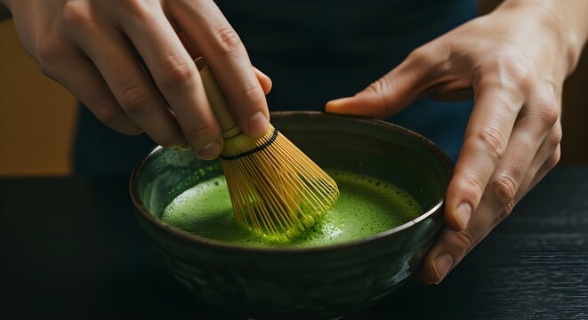 抹茶を立てる手