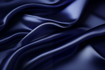 Obraz premium Navy blue satin fabric with deep folds, background