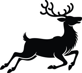 Obraz premium Graceful Black Silhouette Illustration of a Reindeer in Mid-Leap on a Transparent Background for Winter and Holiday Themed Designs