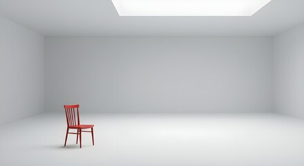 白い部屋に置いてある赤い椅子