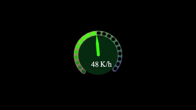 Speedometer gauge animation 31 kph green needle black background digital dashboard ui progress meter. Green needle animated speedometer gauge 31 kph digital display dashboard.