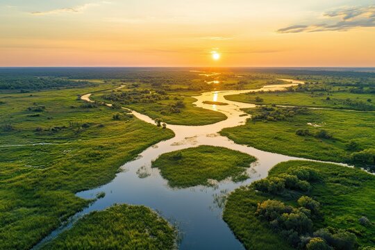 The sun sets over the ok river in oki, oki, oki, oki, oki, oki,