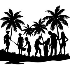 Group of People Relaxing Under Palm Trees Silhouette”