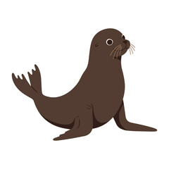 Fototapeta premium Cartoon seal illustration featuring a cute brown sea animal with whiskers – flat illustration