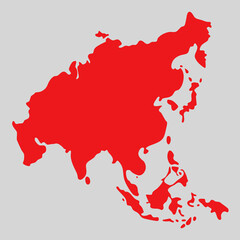 Red Map of Asia Vector