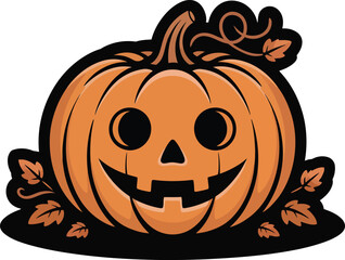 Fototapeta premium Festive Jack-o'-Lantern Illustration with Autumn Leaves, Perfect for Seasonal Greetings and Halloween-Themed Designs with a Black Silhouette