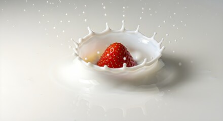 ミルクに落ちるイチゴ